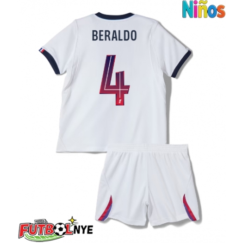 Camiseta Paris Saint-Germain Lucas Beraldo #4 Visitante Equipación para niños 2026-27 manga corta (+ pantalones cortos)
